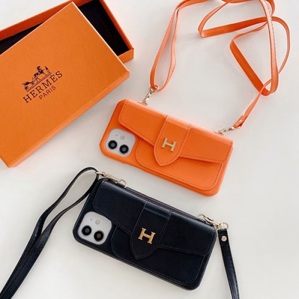 hermes girl orange Crossbody Wallet iphone 13 pro max 13 mini Case  iPhone 12 11 Xs Max 7 8 Plus Case Case with Credit Card Holder Wrist Strap