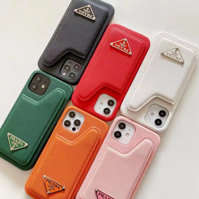 prada card leather iphone 12 13 mini 13 pro max case cover luxury designer Prada iPhone 7 8 Plus xs xr 11 12 pro max Card Case Pull Cover