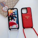 Prada iPhone 13 pro 13 pro max Case Cover Hanging Hole Design Cover With Strap leather Fishtail Crossbody Lanyard Cover
